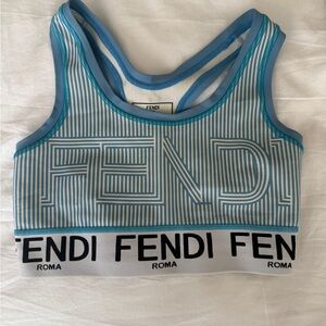 Fendi Blue and White Striped Crop Top